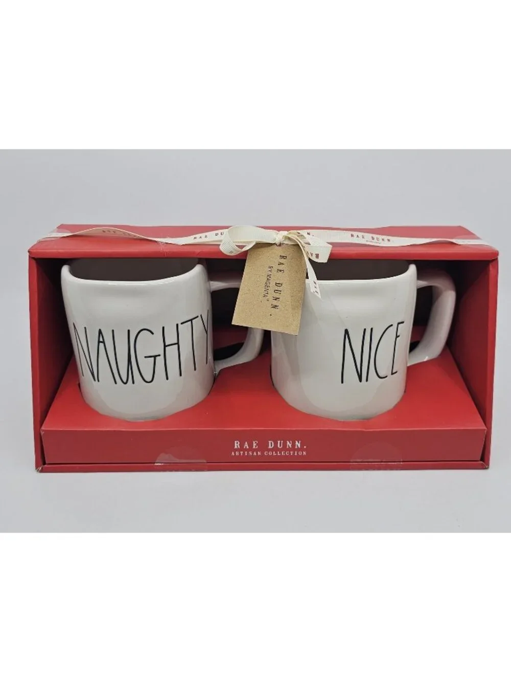 Rae Dunn Naughty & Nice Christmas Coffee Tea Mugs Gift Set of 2 Holiday Ceramic